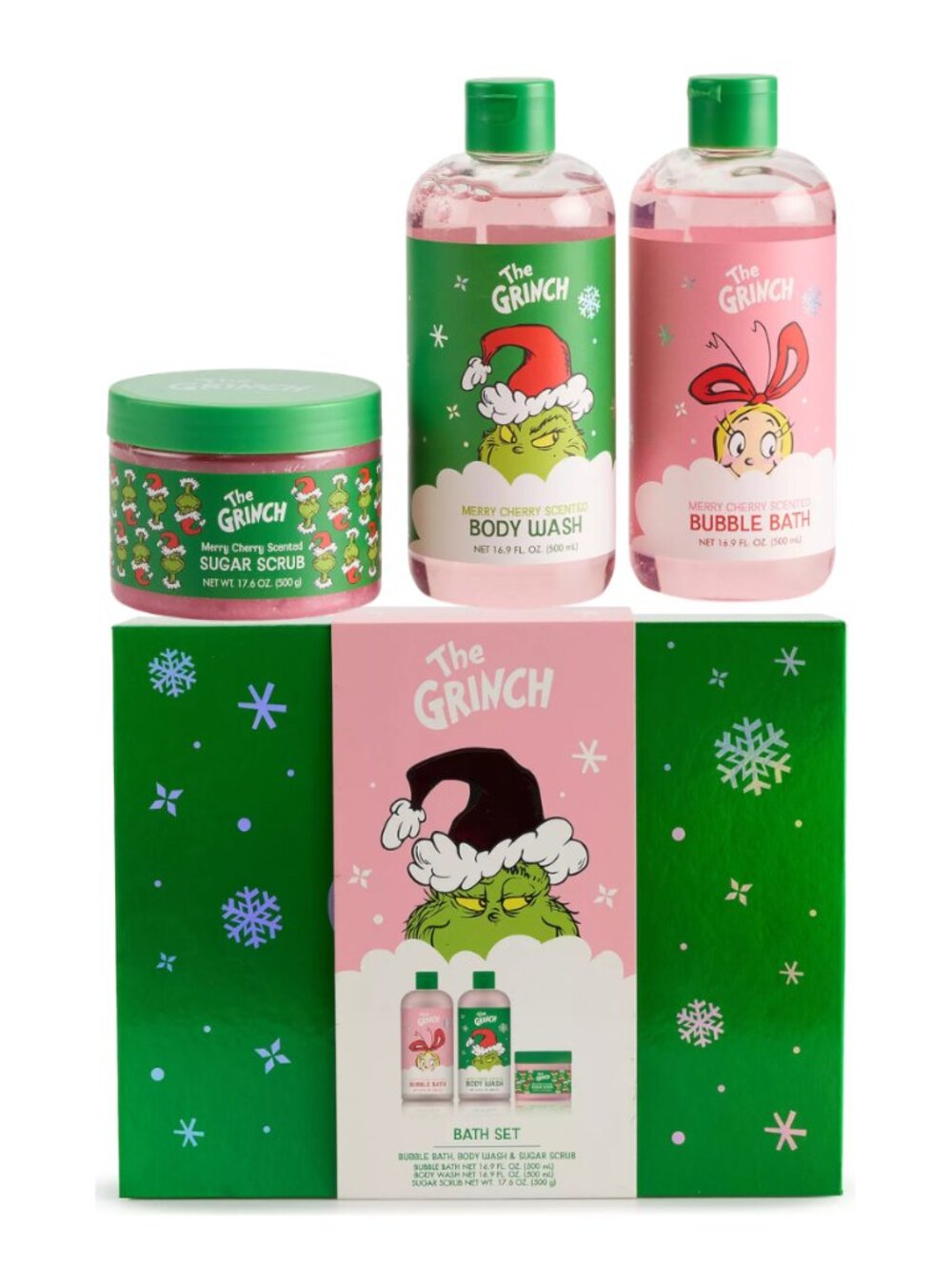 The Grinch Grinch Bath Set - Body Wash, Bubble Bath, Sugar Scrub, NEW Gift Boxed